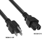 3Ft 14AWG 15A 125V Power Cord Cable (NEMA 5-15P to IEC C15)