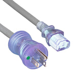 3Ft 18AWG Hospital Grade Power Cord NEMA 5-15P to IEC-60320-C13 Clear