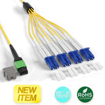 8 Fiber OFNP OS2 9/125 MTP® Female to 4xLCU Duplex SingleMode Breakout Optic Cable Type B, Yellow