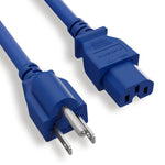 2Ft 14AWG 15A 125V Power Cord Cable (NEMA 5-15P to IEC C15) Blue