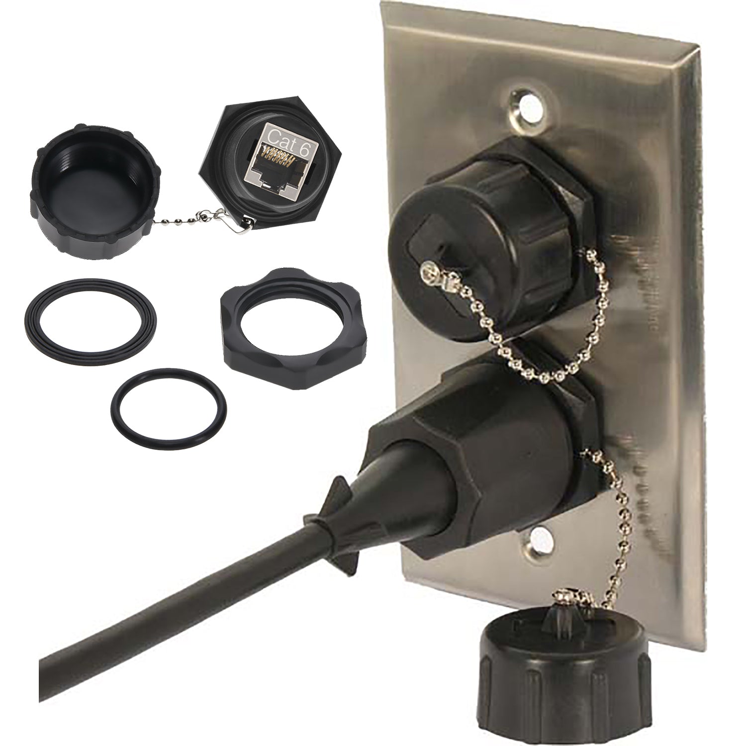 CAT6 RJ45 Shielded Industrial Panel-Mount Bulkhead Coupler with Dust C ...