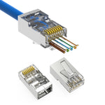 Cat6A STP Feed-Thru plug 3-Prong 50 Micron for Solid and Stranded 100pk