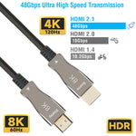 30Ft eARC Fiber Optic HDMI 2.1 Cable 4K@120Hz, 8K@60Hz 4:4:4 48Gbps CL3 Rated HDMI21-030