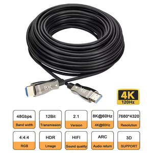 100Ft eARC Fiber Optic HDMI 2.1 Cable 8K@60Hz 4:4:4 48Gbps CL3 Rated–