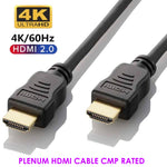 100Ft Active Plenum HDMI Cable (CMP) Rated High Speed w/Ethernet Built-In Signal Booster 24AWG 4K 60Hz