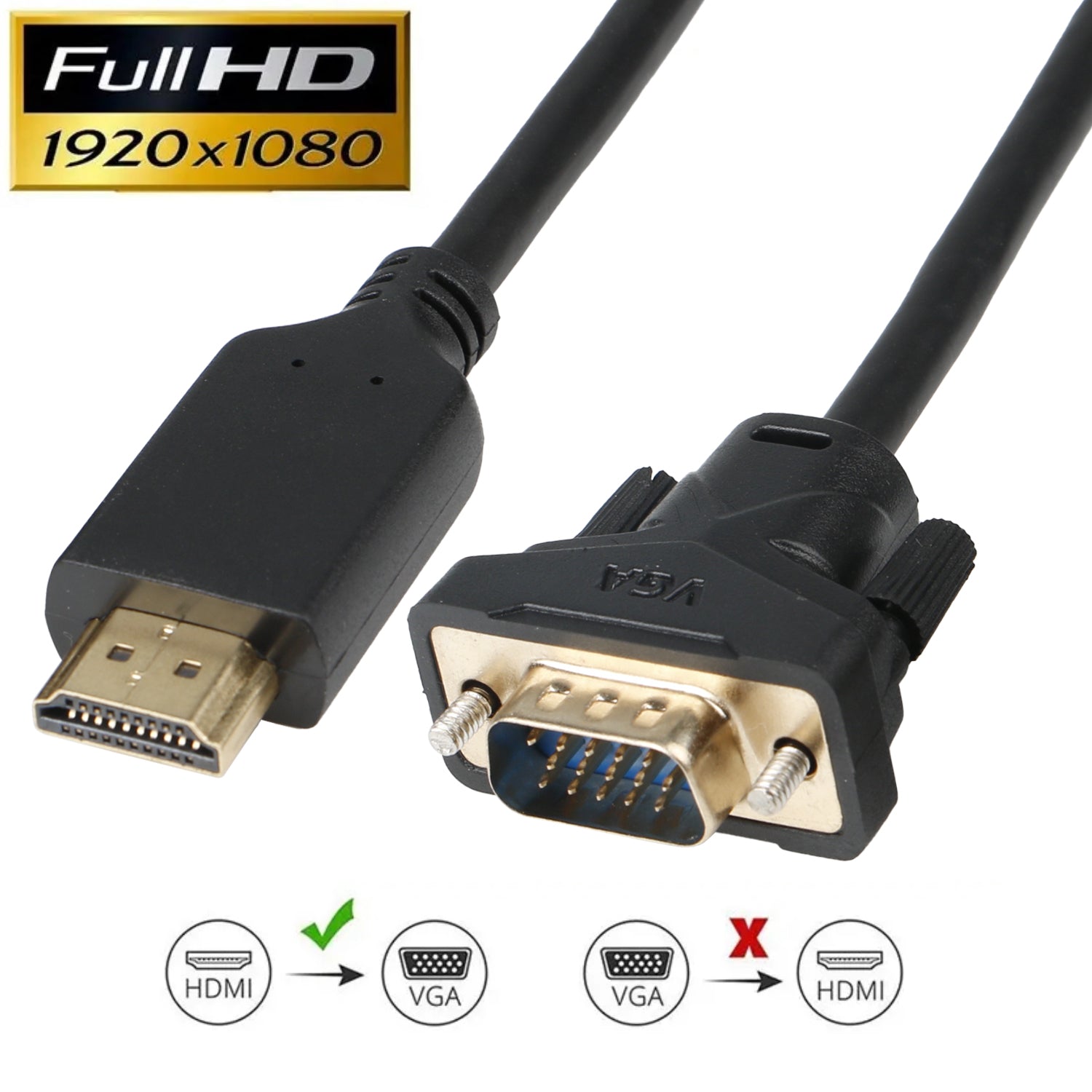 3Ft HDMI to VGA Active Converter Cable 1920x1200 / 1080p | EagleG.com ...