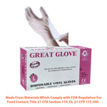 Great Glove Vinyl Powder-Free Gloves 100/BX 10-BOXES /CASE 1000PCS