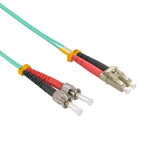 1M LC/UPC-ST/UPC 10Gb 50/125 OM3 Multimode Duplex Fiber Optic Cable Aqua