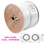 500Ft RG6 CCS Quad Dual Siamese Riser CMR Coaxial Cable White