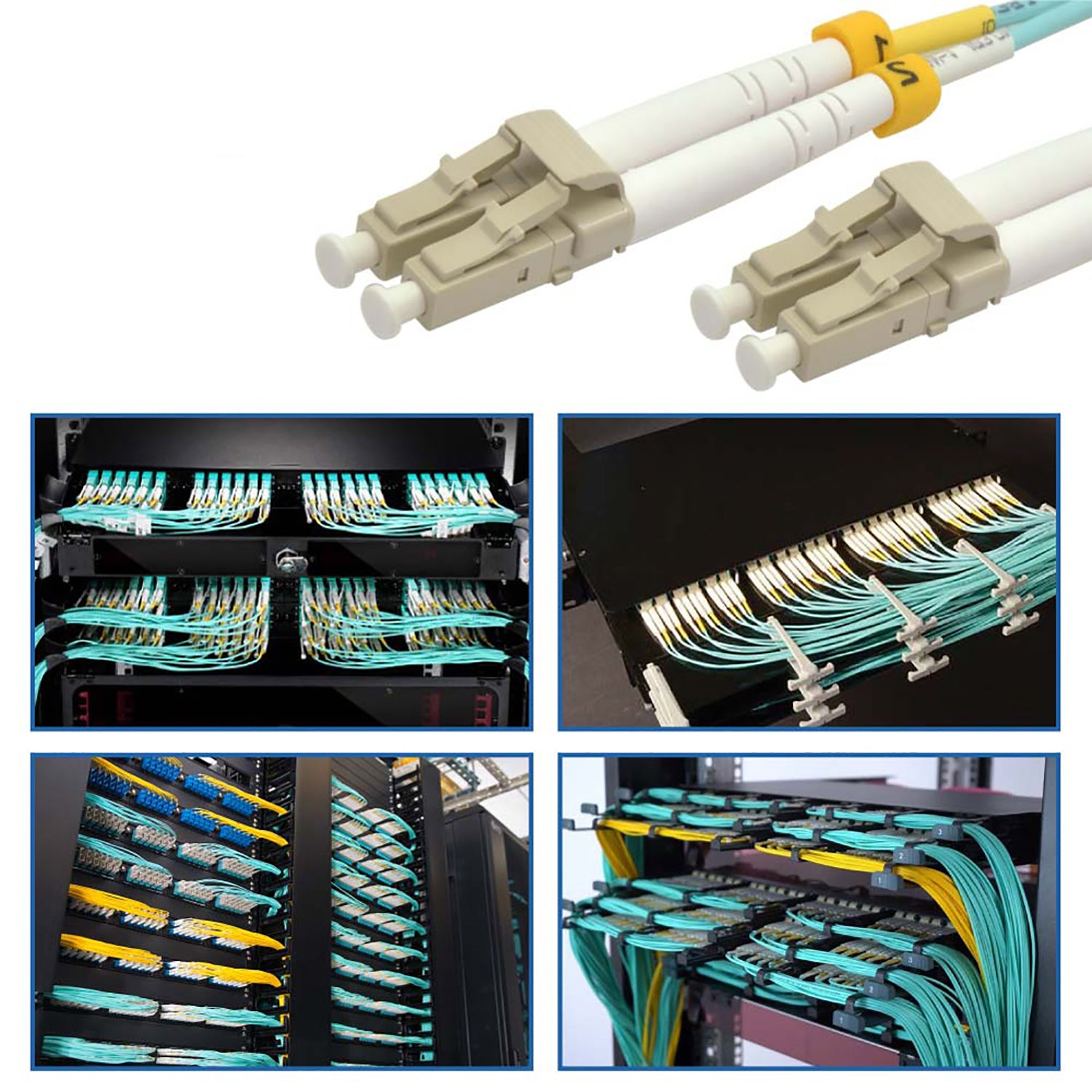 LC/UPC-LC/UPC 10Gb 50/125 OM4 Multimode Duplex Fiber Optic Cable Aqua ...
