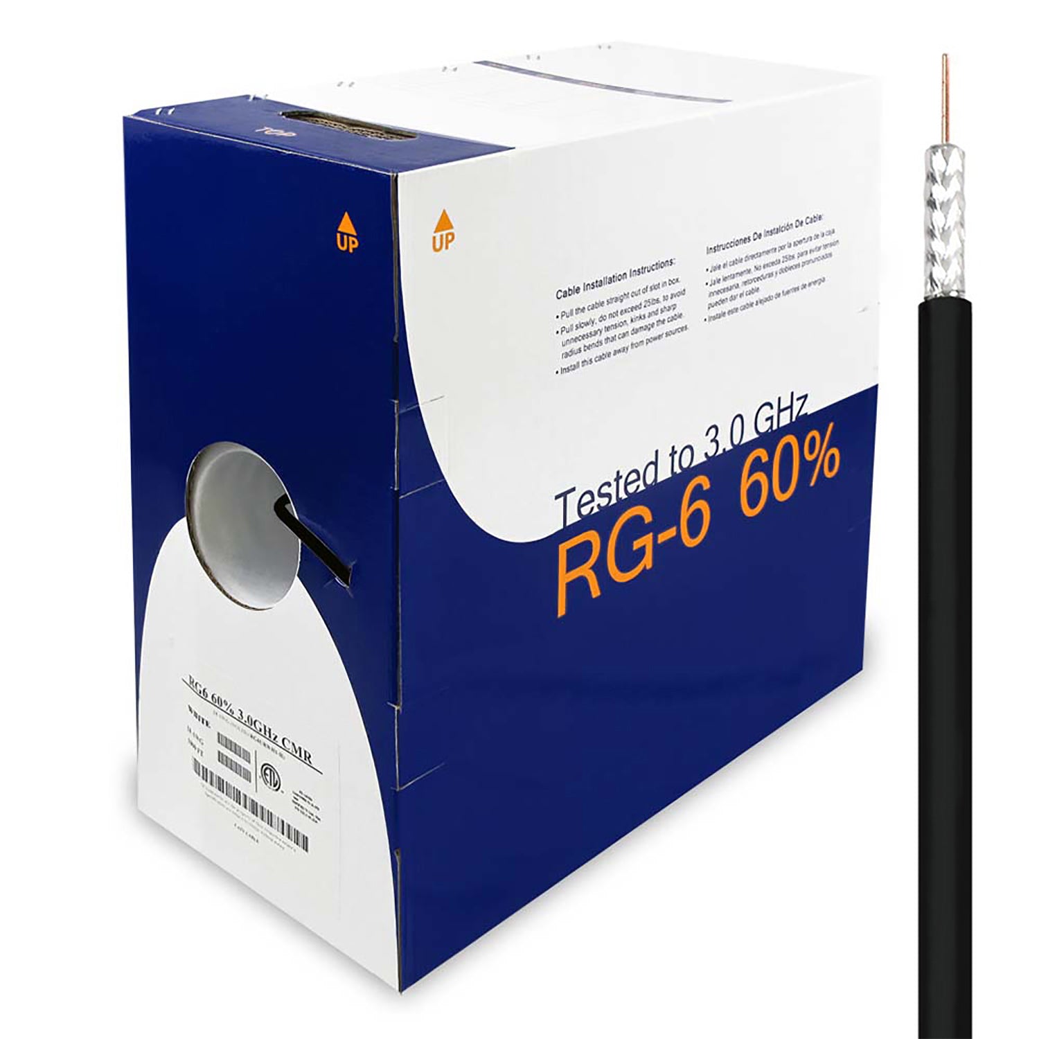 1000Ft RG6/U 60% Dual Shield Bare Copper Riser (CMR) Coaxial Cable ...