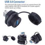 USB 3.0 waterproof bulkhead coupler A/F to A/F with dust Cap